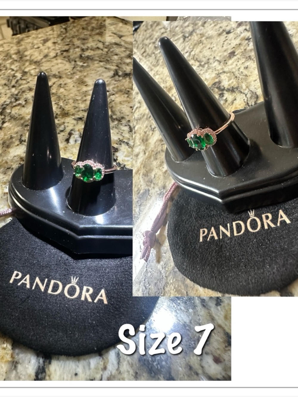 Pandora Green Stone Sterling Ring with Clear Accents